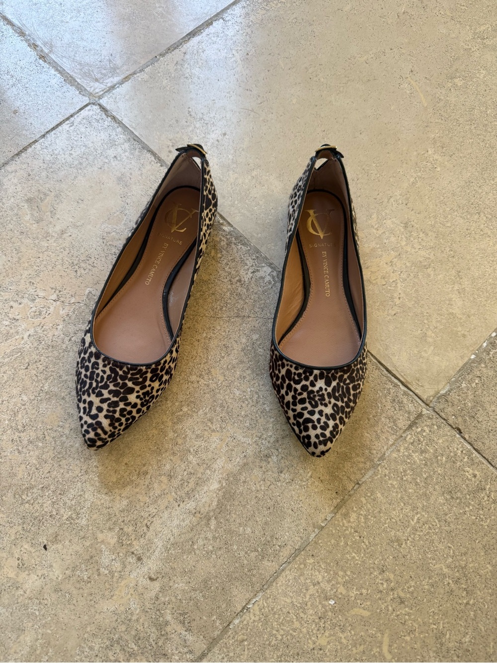 Vince Camuto Leopard-Print Pointed Toe Flats in Tan and Black